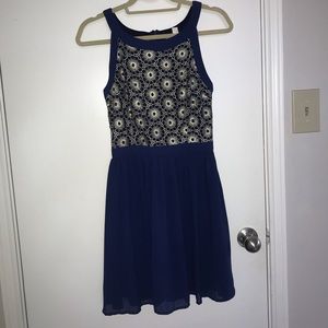 Navy and Gold Chiffon Dress